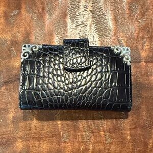 Brighton Embossed Black Women's Wallet with Decorative Silver Corners